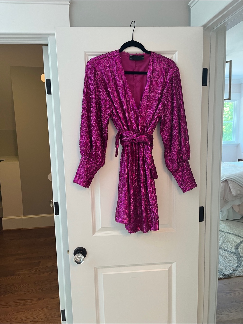 ASOS Hot Pink Sequin Wrap Mini Dress